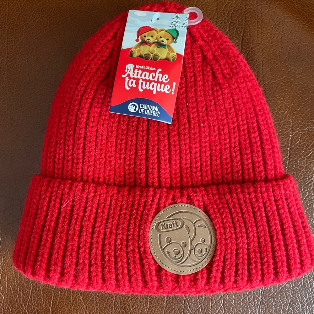 Red Knit Beanie with Kraft Logo